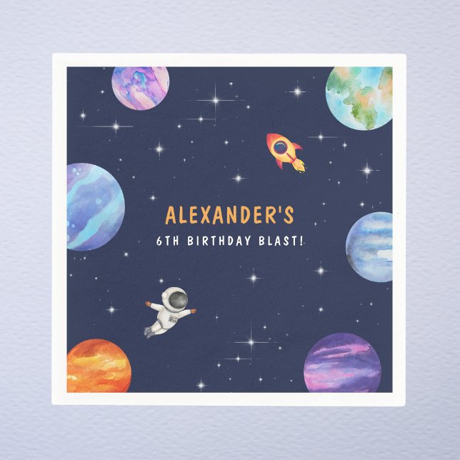 Space Themed Cute Birthday Party Watercolor Napkin (Creator Uploaded)