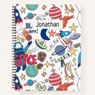 Space Themed Doodle For Kids Personalised Name Notebook