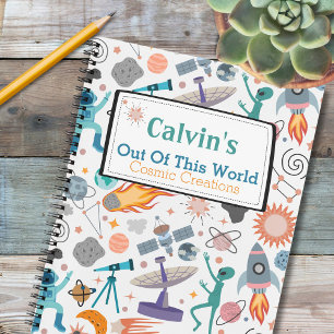 Space-Themed Doodle Personalized Kid’s Sketchbook Notebook