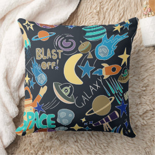 Space Themed Doodle Planets and Stars Cosmic Cushion