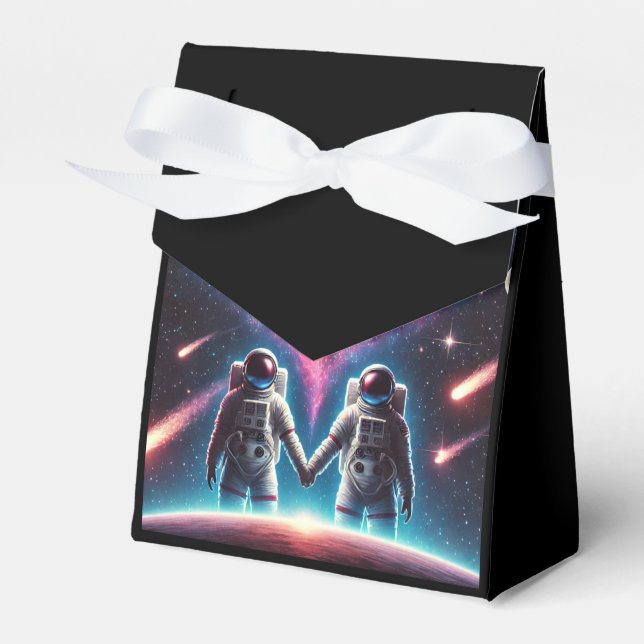 Space-Themed Favour Box - Astronauts in Cosmic Lov (Front Side)
