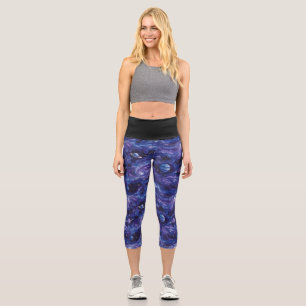 Space-themed pattern with stars and planets capri leggings
