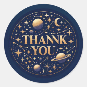Space Themed Star And Planet Thank you Classic Round Sticker