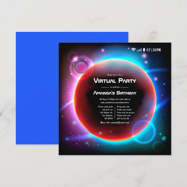 Space themed Virtual Birthday Party Invitation (Front/Back)