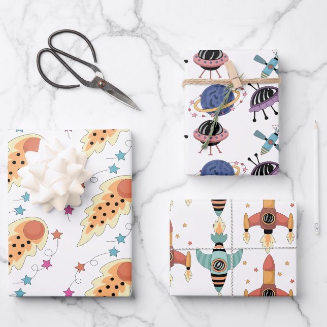 Space Themed Wrapping Paper Set (Front)