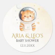 Space Tiger Baby Shower Favour Stickers