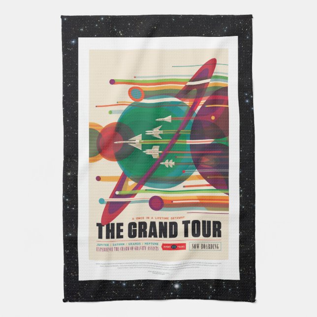 Space Tourism Advert - Solar System Grand Tour Tea Towel (Vertical)