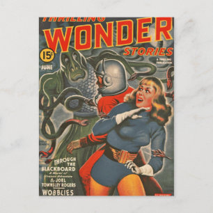 Space Travelers Attacked by Tentacle monster Postcard