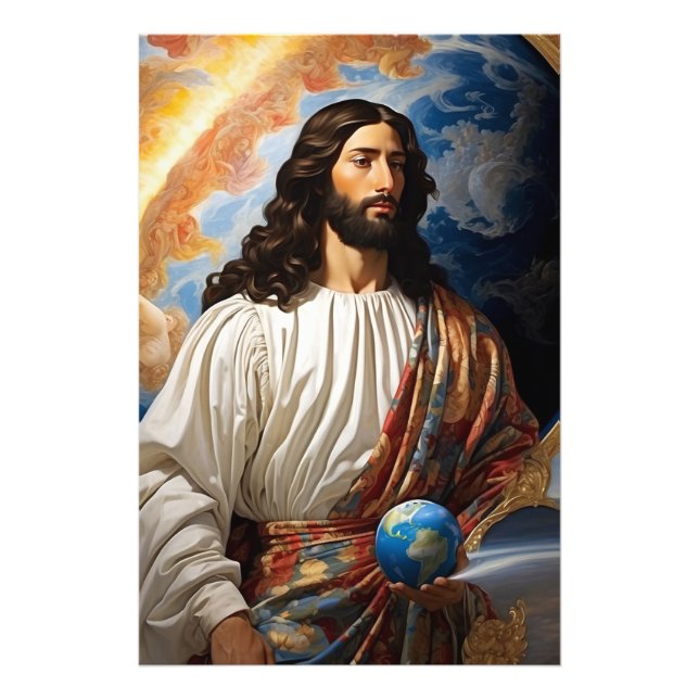 *~*  Space Universe Heal AP50 Jesus Holding Earth Photo Print (Front)