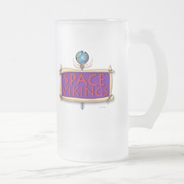 Space Vikings Title Logo Frosted Glass Beer Mug (Right)