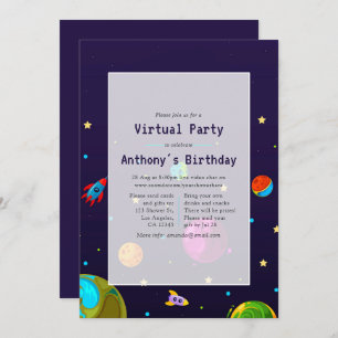 Space Virtual Birthday Party Invitation