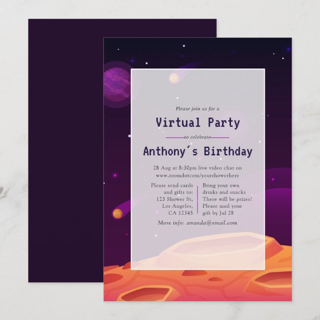 Space Virtual Birthday Party Invitation (Front/Back)