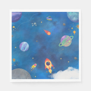 Space Watercolor Design - Dark Blue Napkin