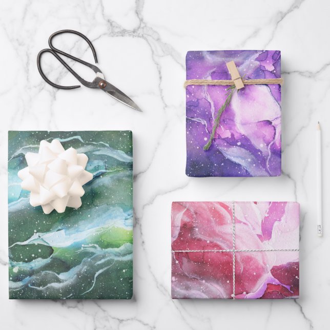 Space Watercolor Wrapping Paper Sheets (Front)