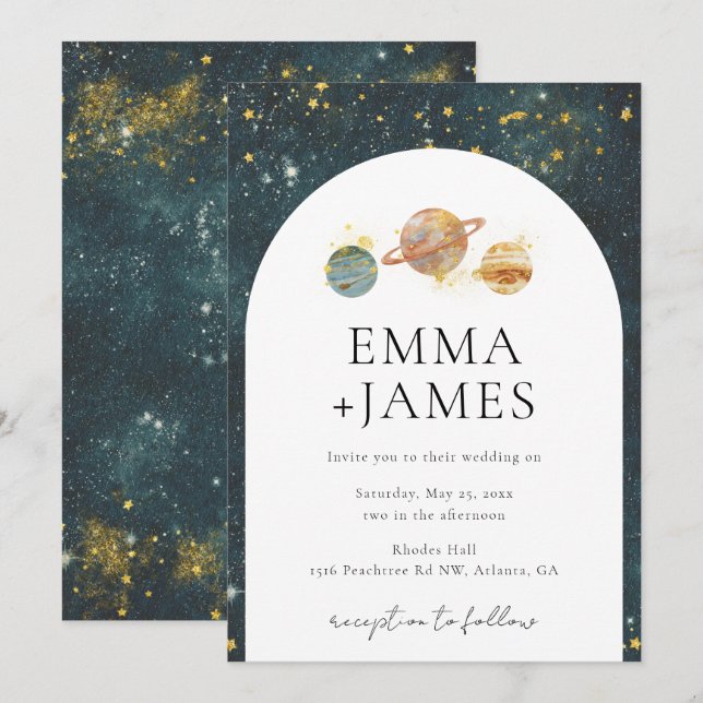 Space Wedding Invitation | Night Sky Wedding (Front/Back)