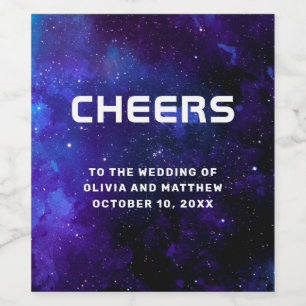 Space wedding. Modern navy night stars and sky Wine Label