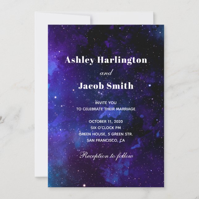 Space wedding. Night stars. Modern navy galaxy Invitation (Front)