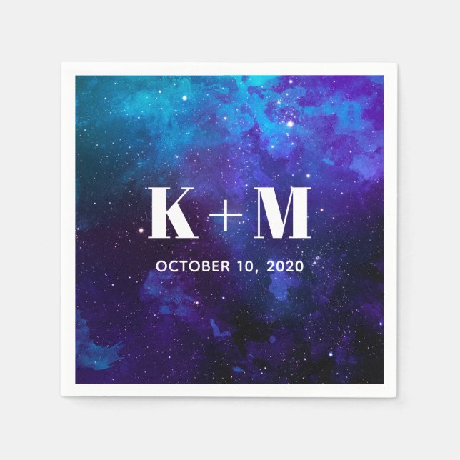 Space wedding. Night stars. Navy modern galaxy Napkin (Front)