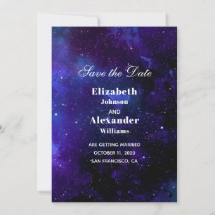 Space wedding save the date. Night stars. Navy Invitation