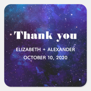 Space wedding thank you. Watercolor navy night Square Sticker