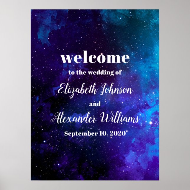 Space welcome sign print. Night wedding. Universe (Front)