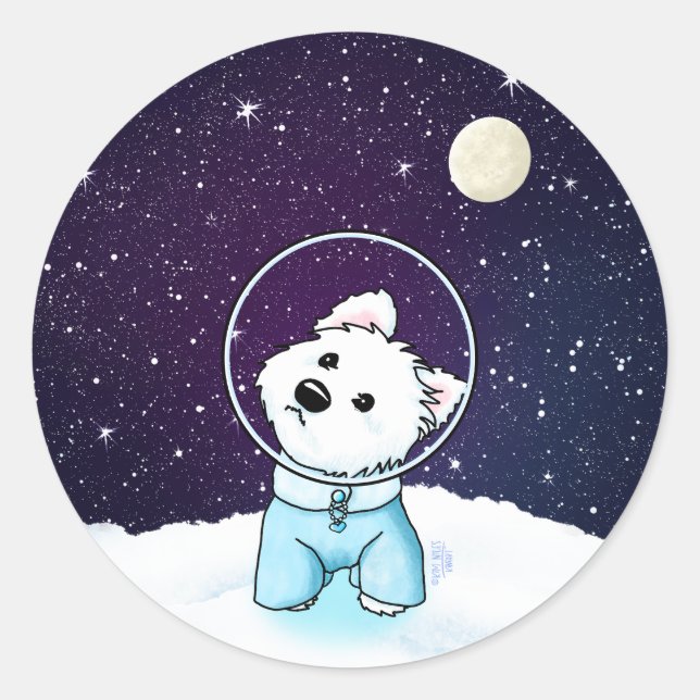 Space Westie Classic Round Sticker (Front)