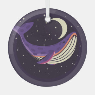 Space whale: colourful illustrated portrait. glass tree decoration