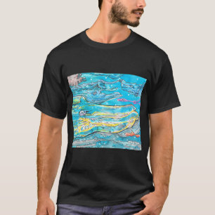 Space whale in blues and yellow painting T-Shirt