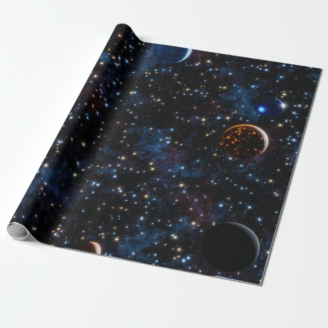 Space with galaxies, stars and planets wrapping paper (Unrolled)