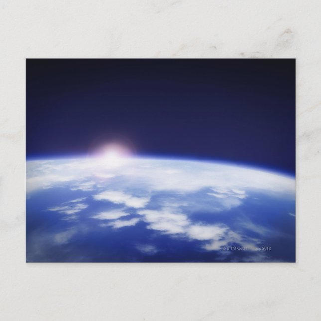 Space with rising sun above planet earth postcard (Front)