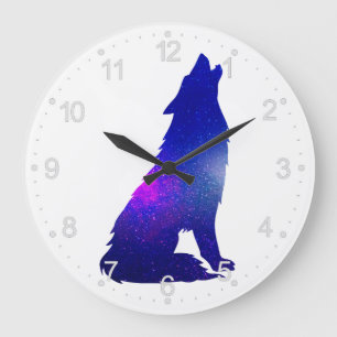 Space Wolf howling - Choose background color Large Clock