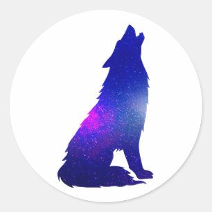 Space Wolf howling - Choose background colour Classic Round Sticker