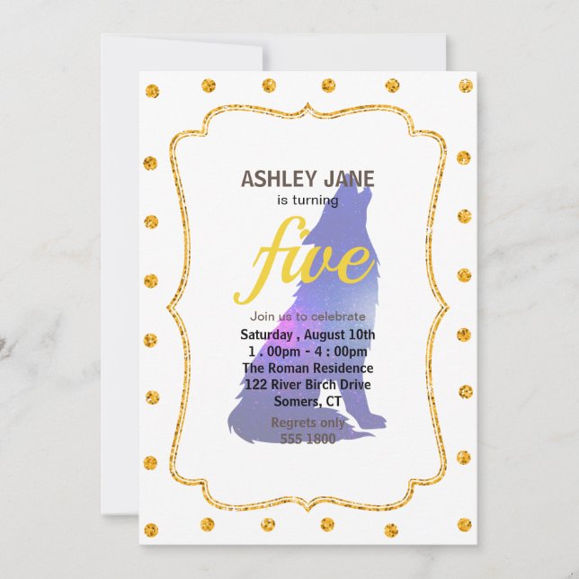 Space Wolf howling - Choose background colour Invitation (Front)