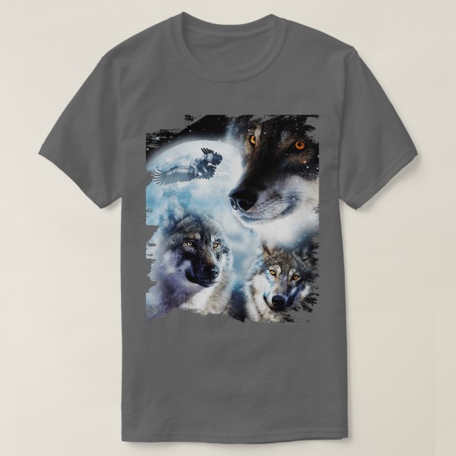 Space Wolves 3 Three Snow Wolf Howling At Moon 1 T-Shirt (Design Front)