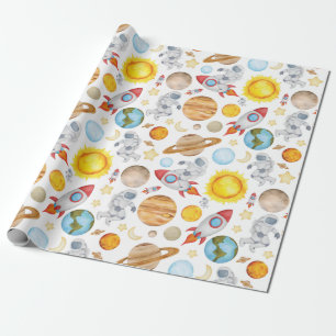 Space Wrapping Paper - Planets Astronaut Rocket