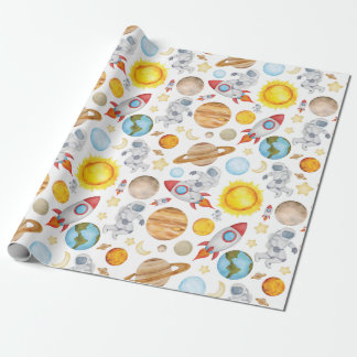 Space Wrapping Paper - Planets Astronaut Rocket