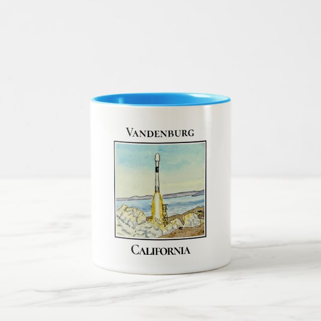 Space X Rocket Launch, Vandenburg, California Two-Tone Coffee Mug (Center)