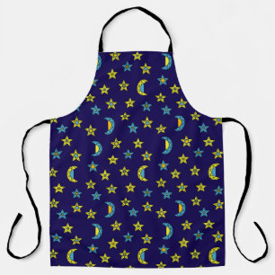 Space Yellow Blue Moon and Stars Jewels Pattern Apron
