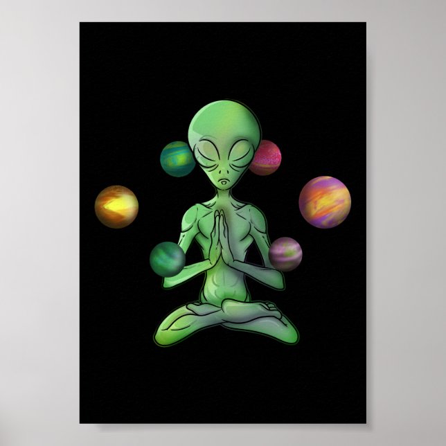 Space Yoga Spiritual Alien Meditating Poster (Front)