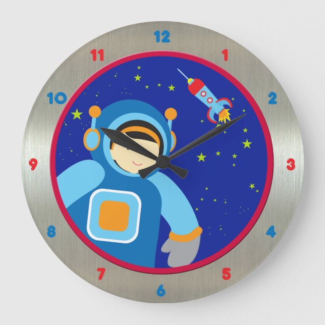 Spaceboy Floating Outside the Spaceship Large Clock (Front)
