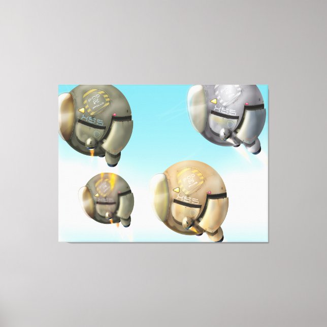 Spacecraft flying through a planet canvas print (Front)