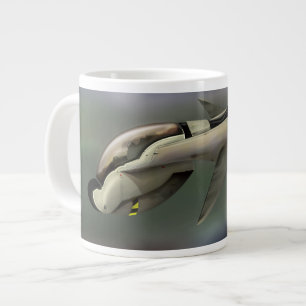 Spacecraft flying through a planet large coffee mug