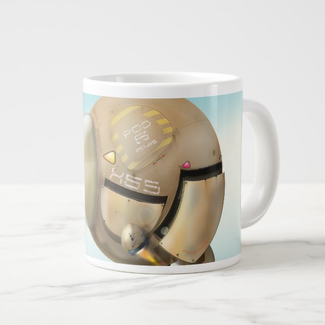 Spacecraft flying through a planet large coffee mug (Front Right)