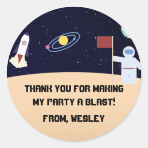 Spaced theme party favour sticker, thank you classic round sticker