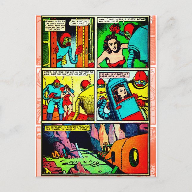 SpaceHawk, Martians, and a Damsel Comic Book Page Postcard (Front)