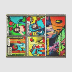 SpaceHawk, Martians, and a Damsel Comic Book Page Tissue Paper