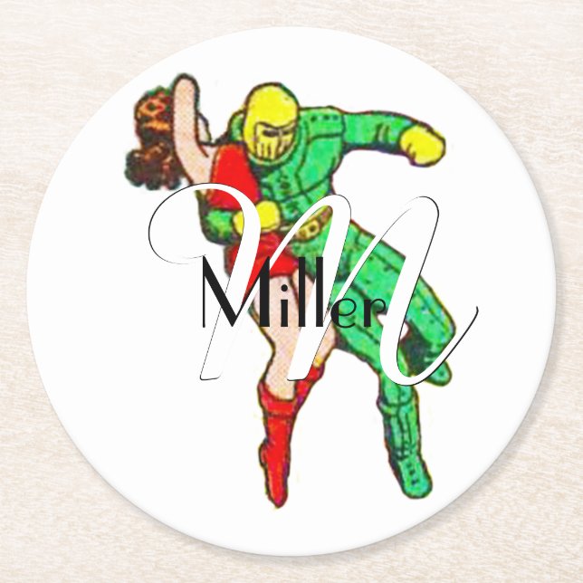 SpaceHawk Rescues The Earth Girl Round Paper Coaster (Front)