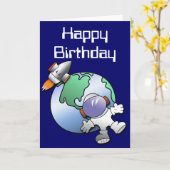 Spaceman and Planet Earth Birthday Card (Yellow Flower)