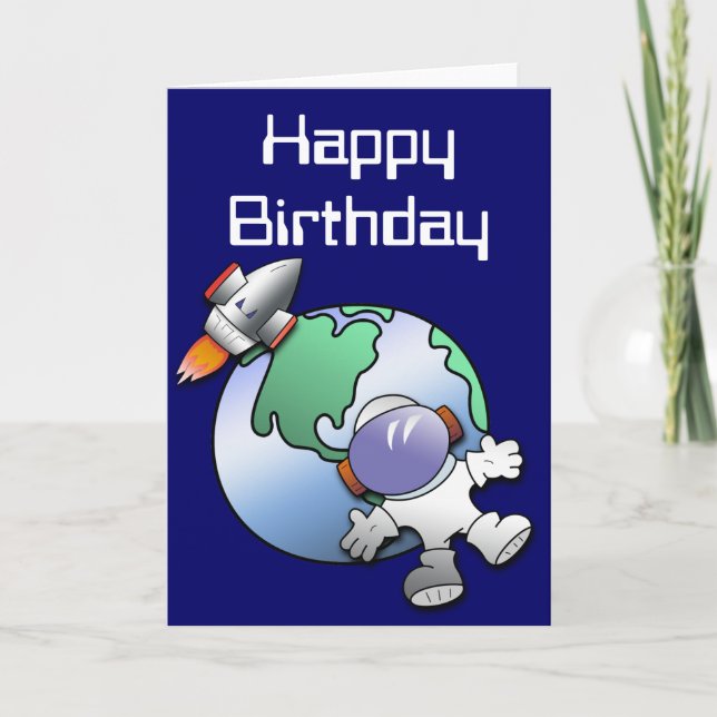 Spaceman and Planet Earth Birthday Card (Front)