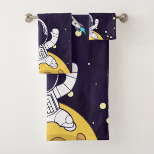 Spaceman Astronaut Exploring Outer Space Bath Towel Set